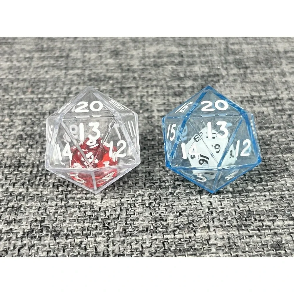 Blue And Clear Double Dice RPG Gaming D20 Twenty Sided Game 25mm Die Math Pair